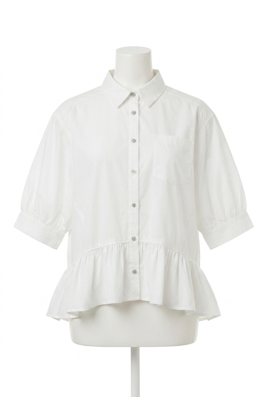 NEW ENTRO chic ruffle hem button-up blouse - plus in white